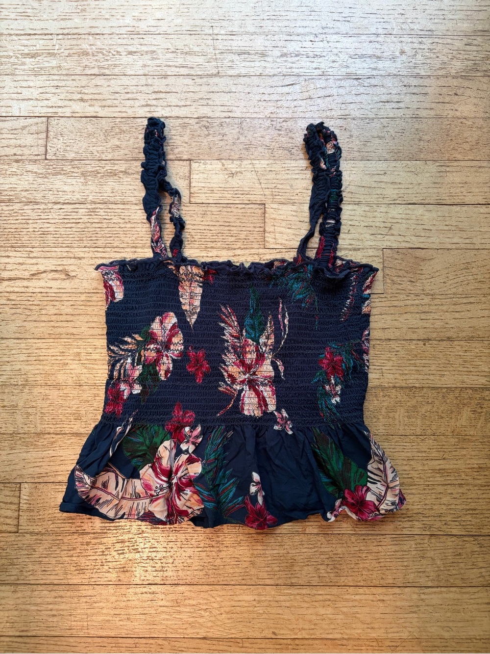 Patrons of Peace Navy Floral Smocked Peplum Tank
